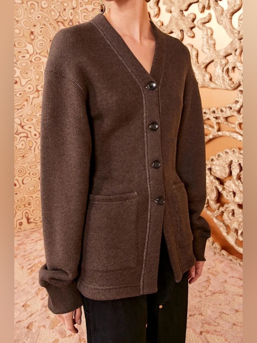 Ulla Johnson Lucian Cardigan Sweater Fawn Brown Organic Cotton Fleece Size Small